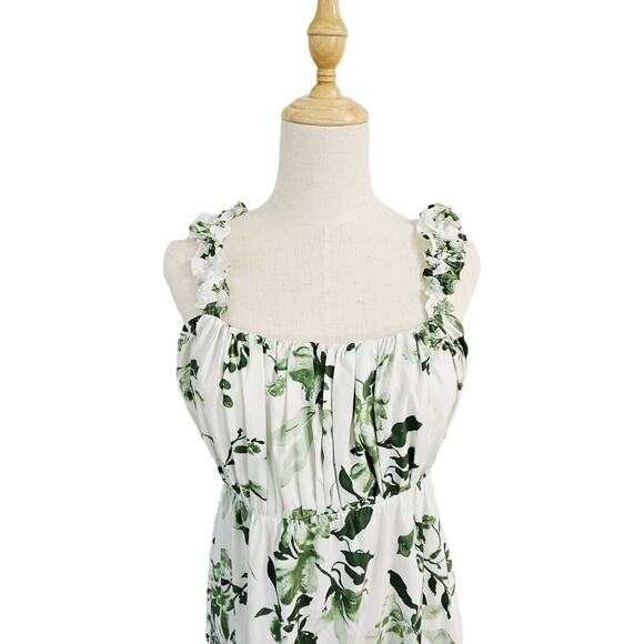 Abercrombie Green White Poplin Feminine Backless Maxi Dress Ruffles Coquette L - Picture 4 of 16